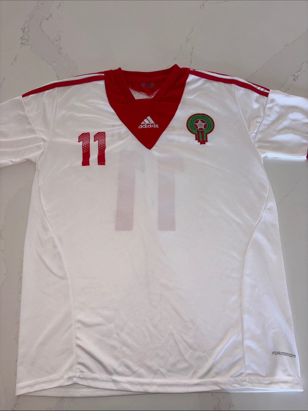 Adidas White and Red Morocco Soccer Jersey Crest Number 11 Assaidi Size Large